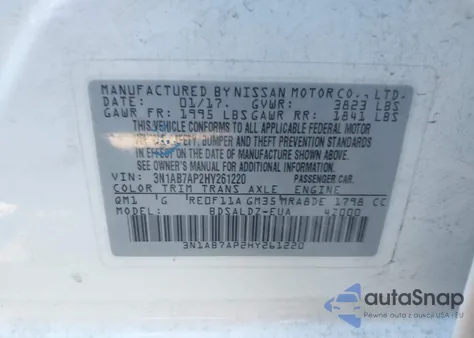 2017 Nissan Sentra Sv z USA, uszkodzony, nr VIN 3N1AB7AP2HY261220